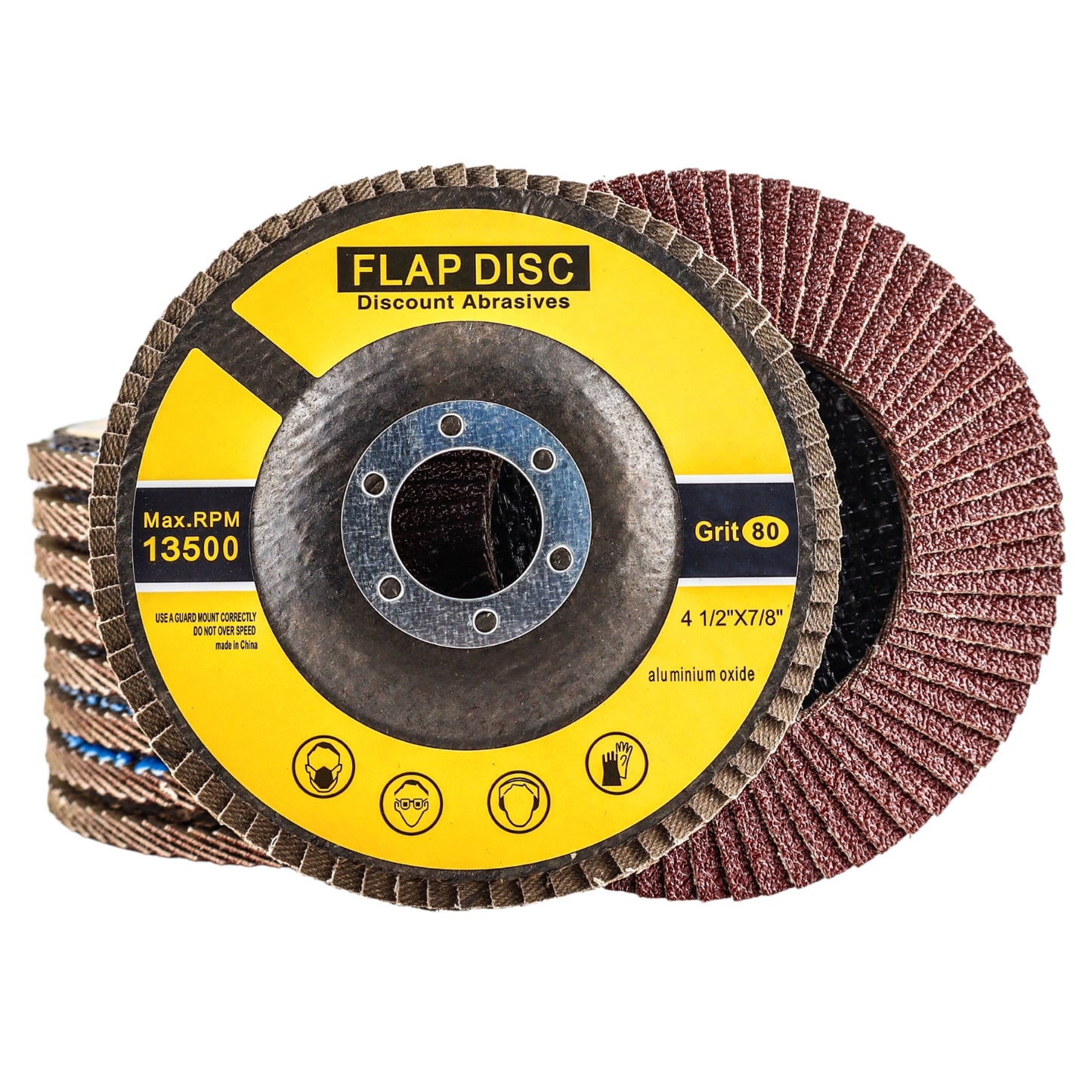 Premium Aluminum Oxide Flap Disc 4-1/2"x7/8" Type 27, 80 Grit - 10 Pack