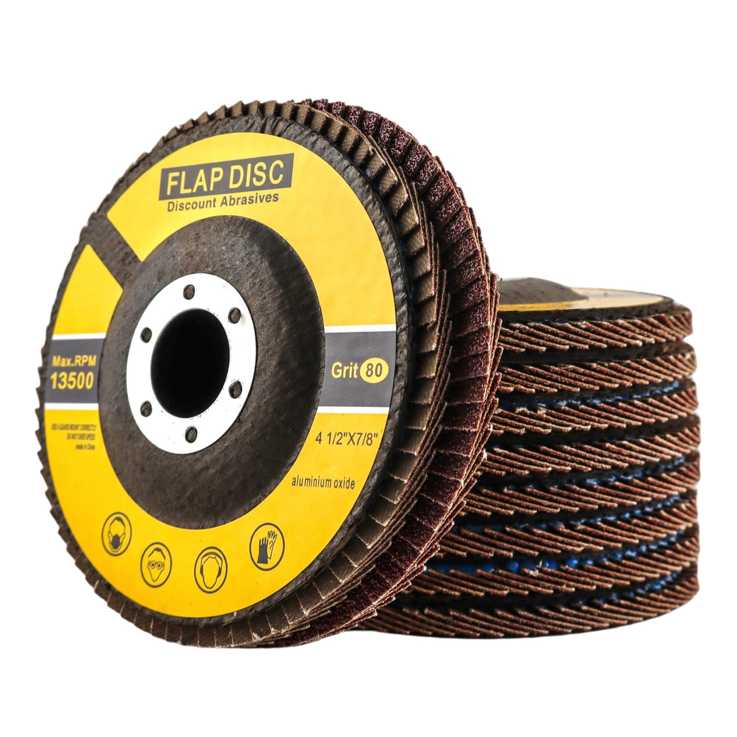 Premium Aluminum Oxide Flap Disc 4-1/2"x7/8" Type 27, 80 Grit - 10 Pack